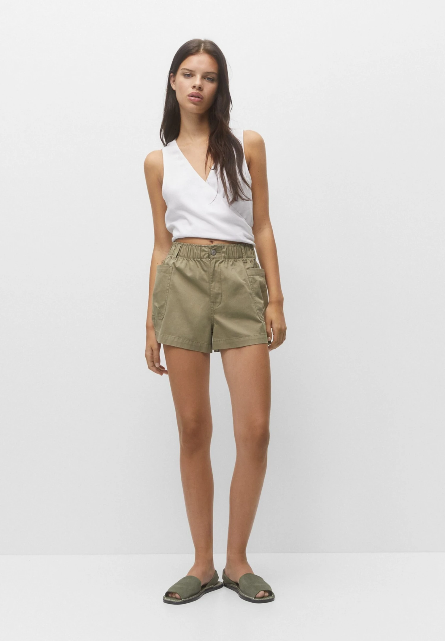 PULL & BEAR Paperbag - Bermuda - Shorts - Khaki - Afbeelding 2
