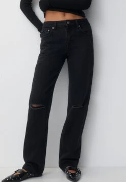 PULL & BEAR Mid-Waist - Straight Leg Jeans - Black