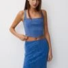 PULL & BEAR With Contrast Seams Sleeveless- Top - Blue