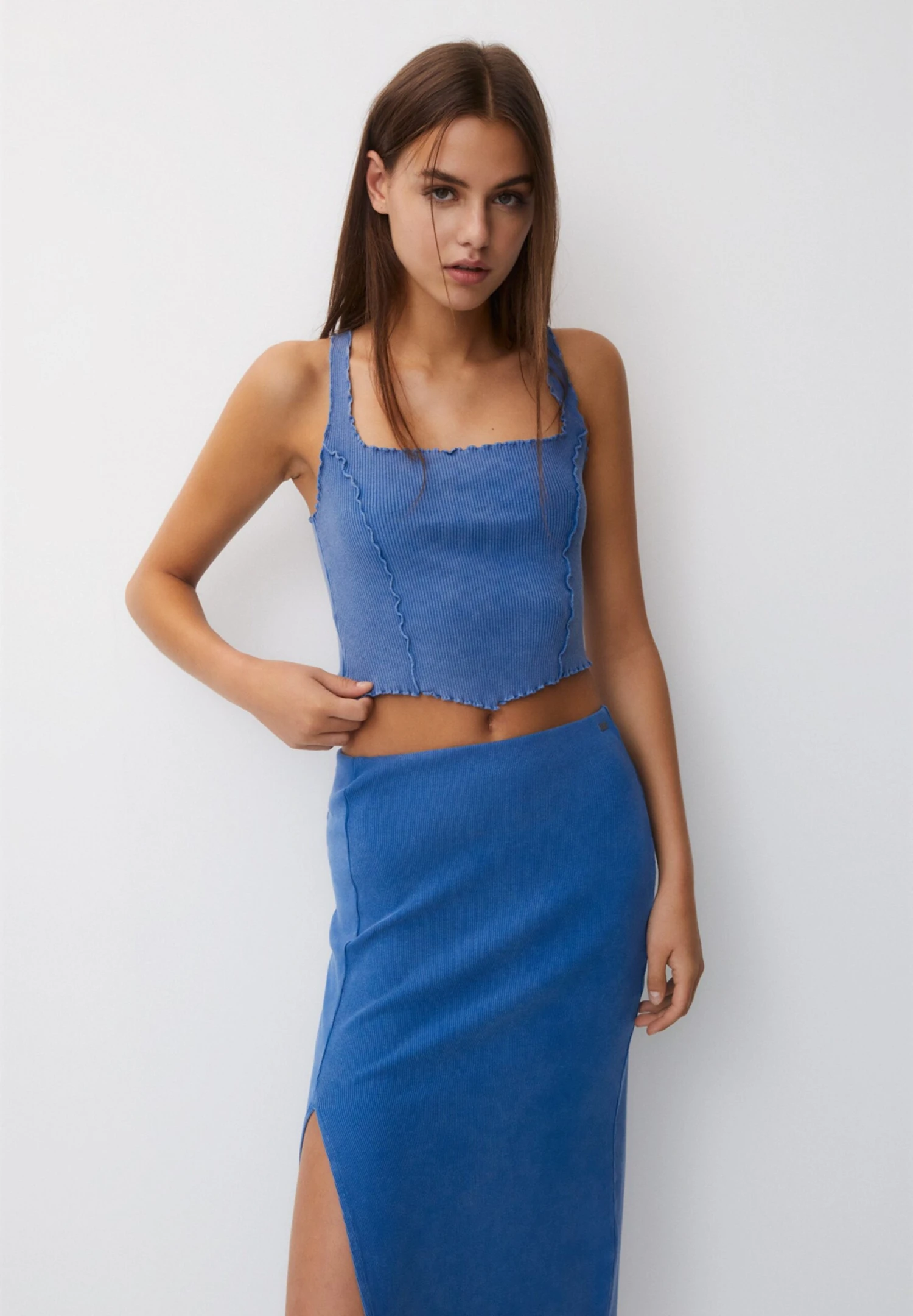 PULL & BEAR With Contrast Seams Sleeveless- Top - Blue