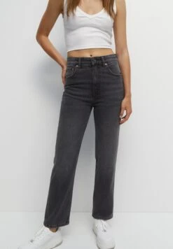 PULL & BEAR High Waist - Straight Leg Jeans - Grey Denim
