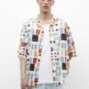 PULL & BEAR Print Short Sleeve - Overhemd - White