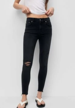 PULL & BEAR Mid Waist Ripped - Jeans Skinny Fit - Black