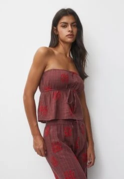 PULL & BEAR Embroidered - Bandeau- Top - Brown