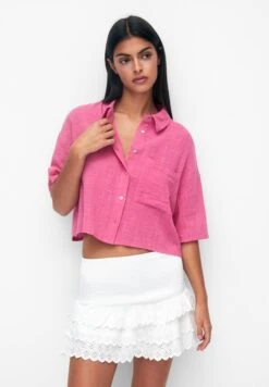 PULL & BEAR Cropped Short Sleeve - Overhemdblouse - Pink