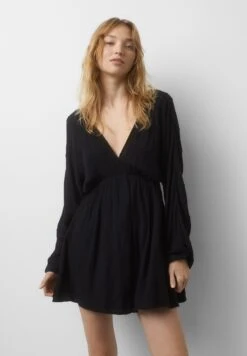 PULL & BEAR Long Sleeve - Short - Jurk - Black