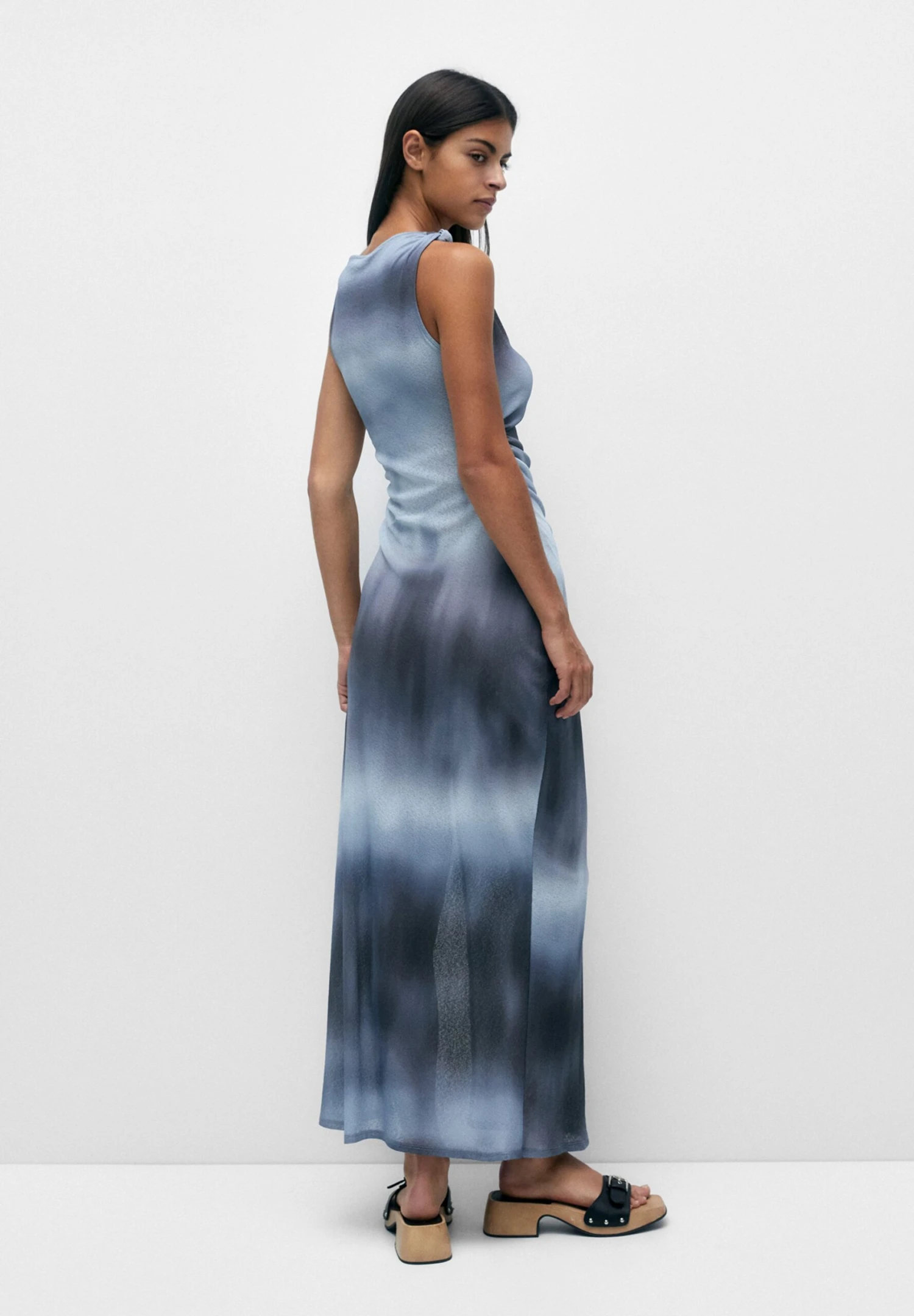 PULL & BEAR Long Tie-Dye- Maxi-Jurk - Light Blue - Afbeelding 3
