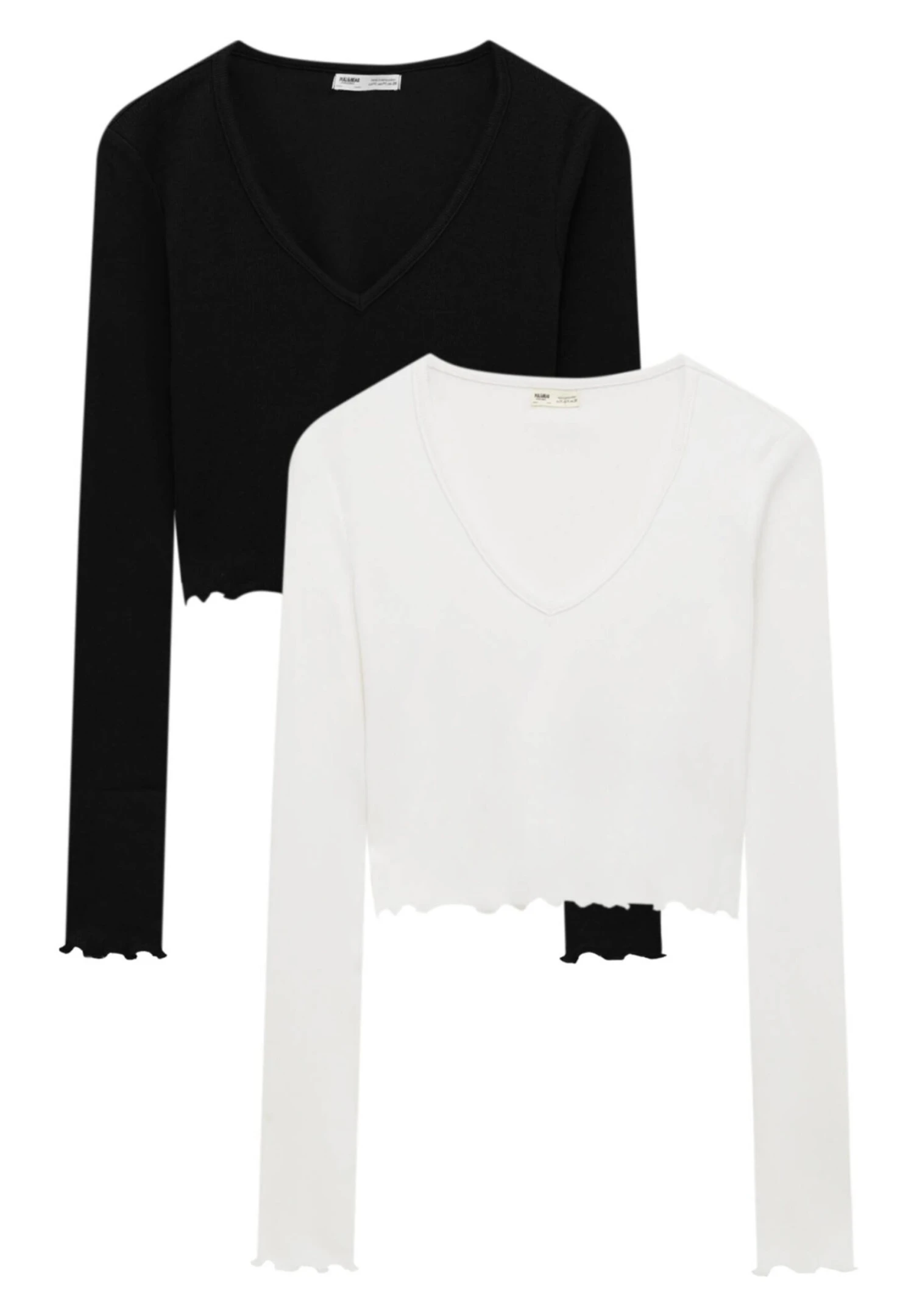 PULL & BEAR Pack Of 2- Longsleeve - Metallic Black/White - Afbeelding 5