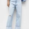 PULL & BEAR High-Waist Baggy Turn-Up- Relaxed Fit Jeans - Blue