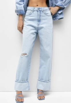 PULL & BEAR High-Waist Baggy Turn-Up- Relaxed Fit Jeans - Blue
