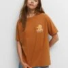 PULL & BEAR Short SleeveWith Star Print - T-Shirt Print - Light Brown