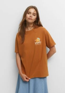 PULL & BEAR Short SleeveWith Star Print - T-Shirt Print - Light Brown