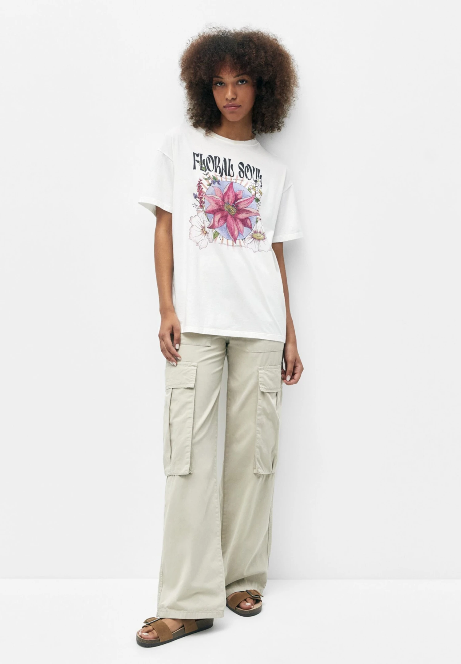 PULL & BEAR Short Sleeve Floral - T-Shirt Print - White - Afbeelding 2