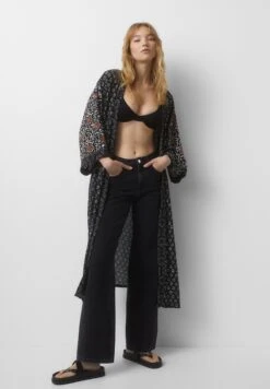 PULL & BEAR Long Printed-Kimono - Lichte Jas - Black