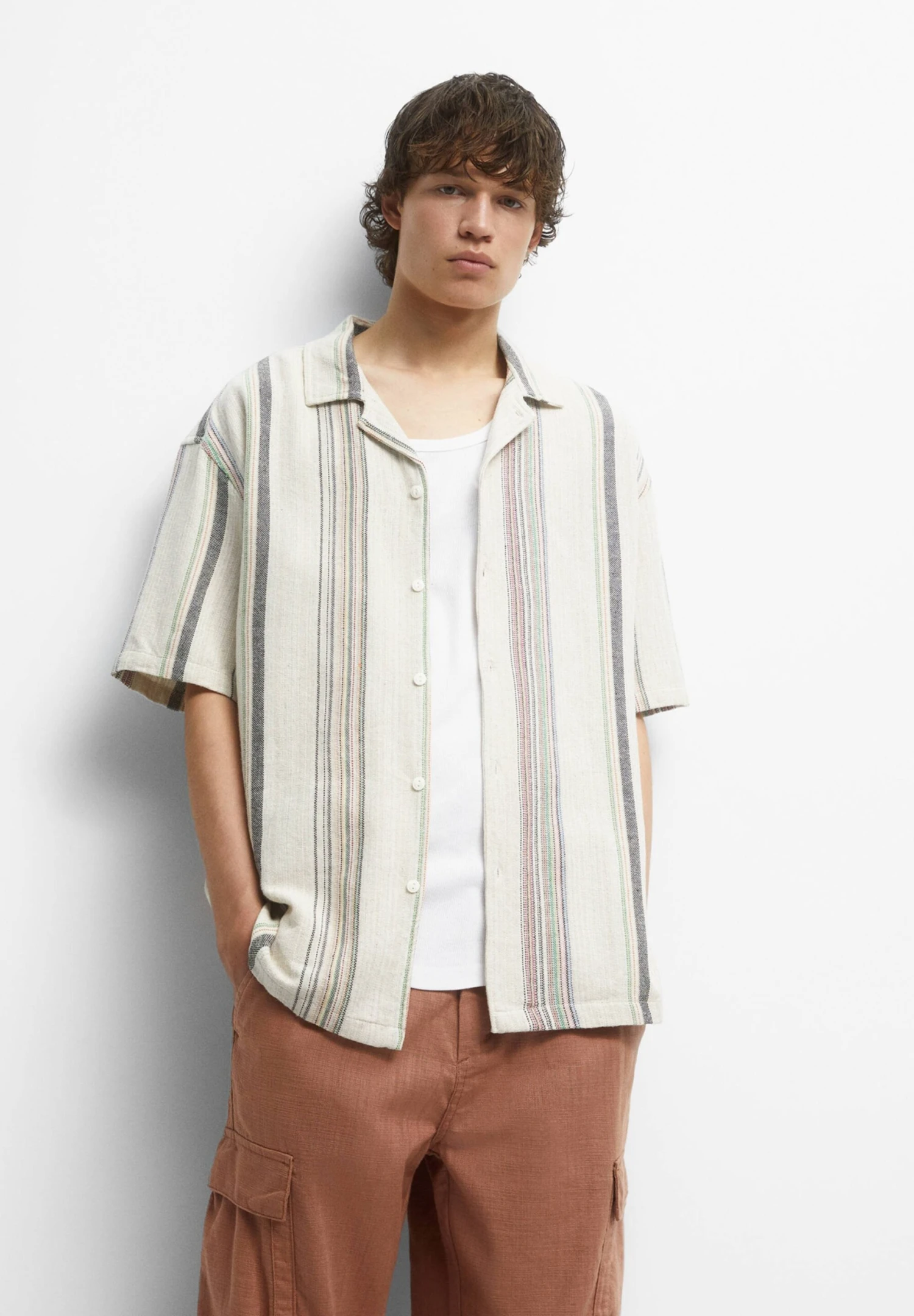 PULL & BEAR Short Sleeve Rustic - Overhemd - Beige - Afbeelding 2