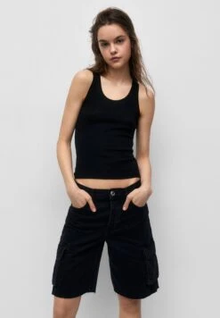PULL & BEAR Jeansshort - Black Denim