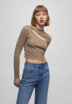 PULL & BEAR Soft- Longsleeve - Mottled Brown