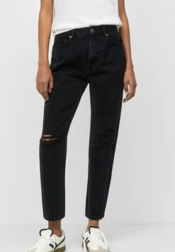 PULL & BEAR Ripped- Straight Leg Jeans - Mottled Black