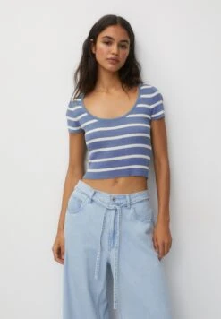 PULL & BEAR Striped-Short Sleeve- T-Shirt Print - Blue