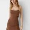 PULL & BEAR Short With Thin Straps- Jurk - Brown