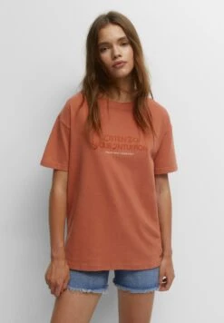 PULL & BEAR With Slogan And Palm Tree - T-Shirt Print - Orange