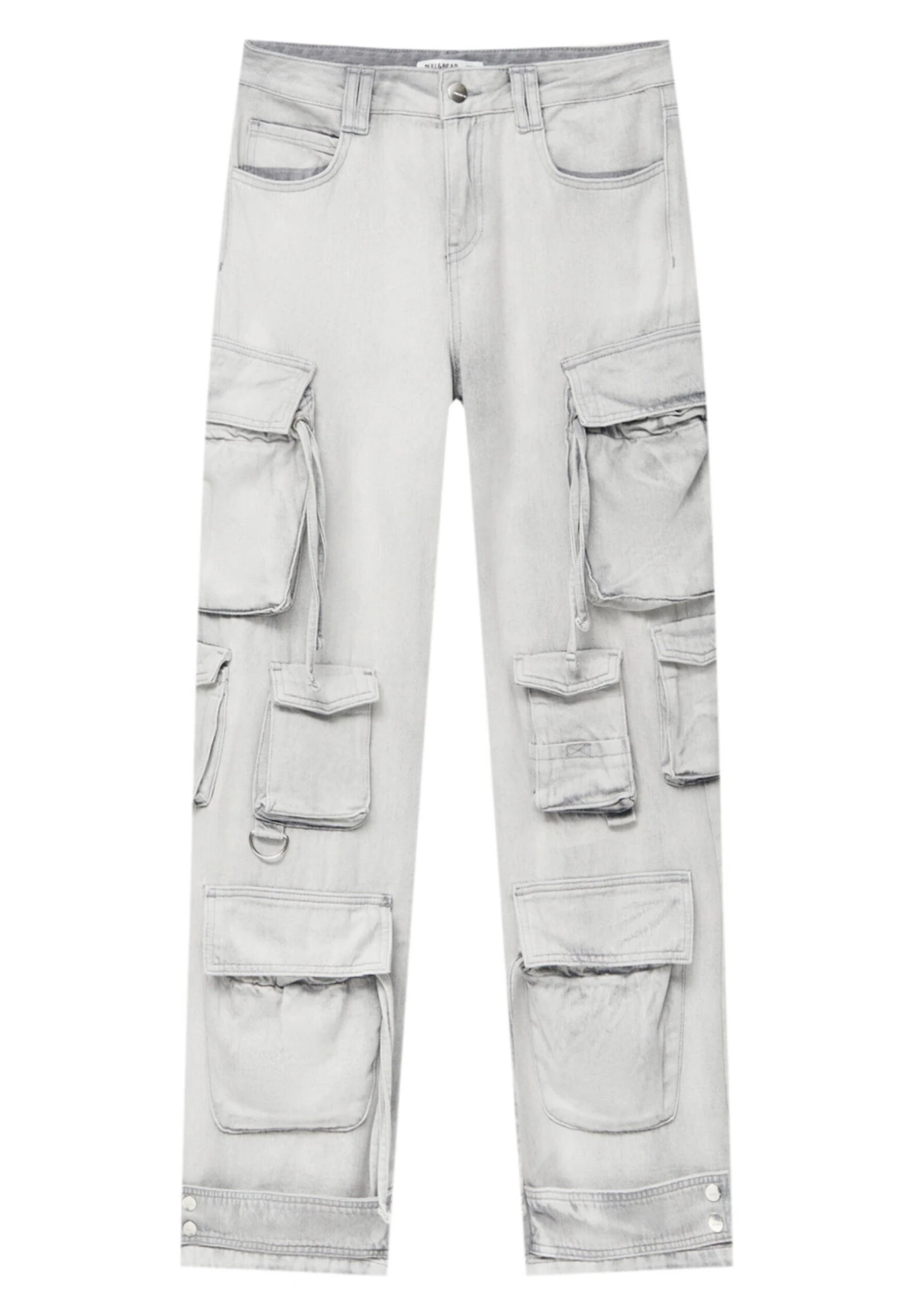 PULL & BEAR With Multiple Pockets - Straight Leg Jeans - Light Grey - Afbeelding 7