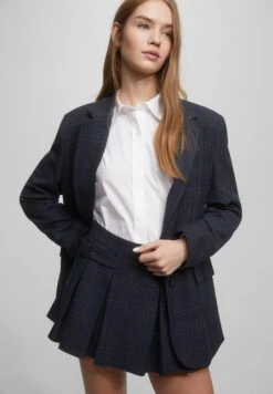 PULL & BEAR Check Box Pleat - Plooirok - Blue Denim