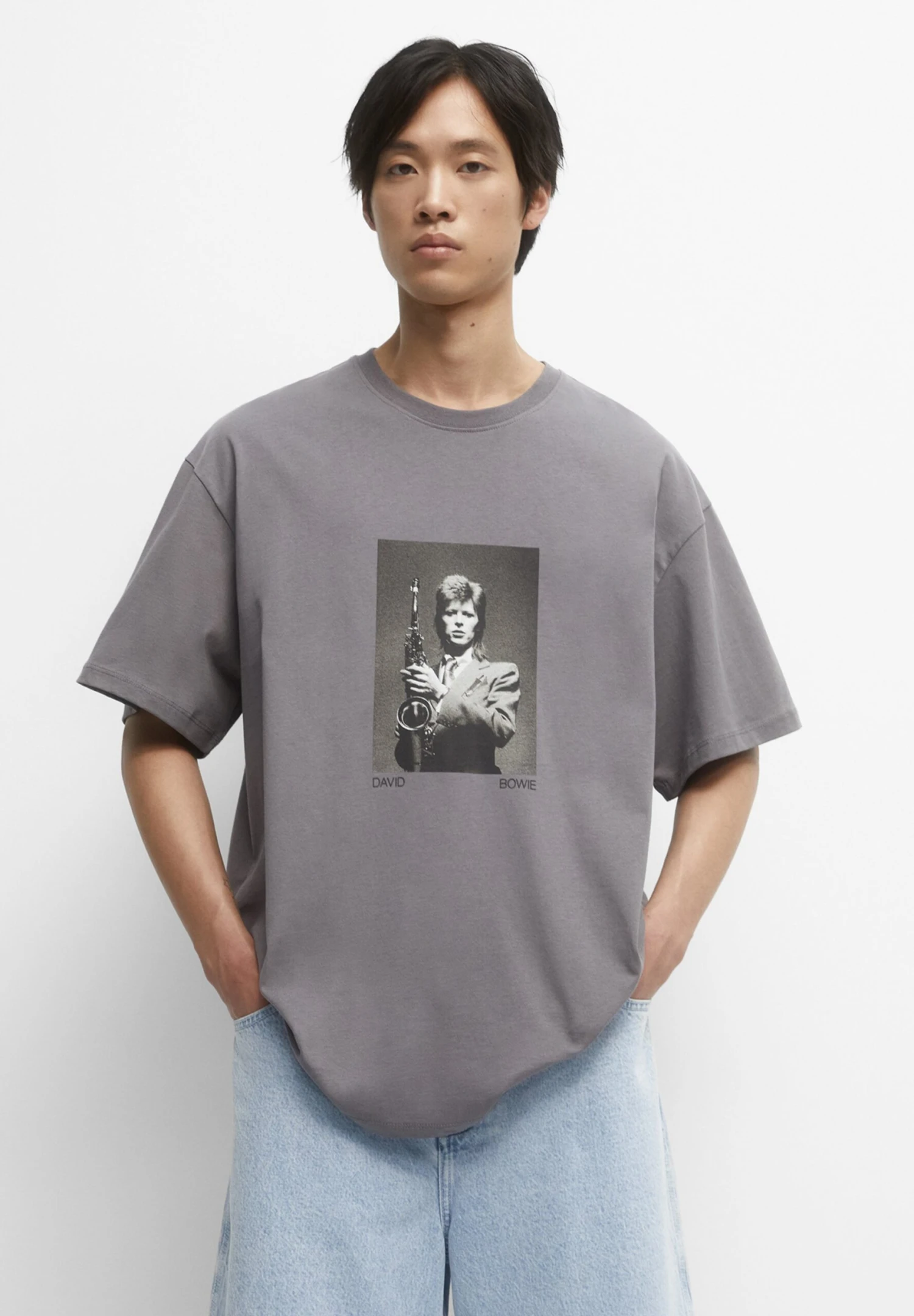 PULL & BEAR David Bowie Photo Print - T-Shirt Print - Grey - Afbeelding 2