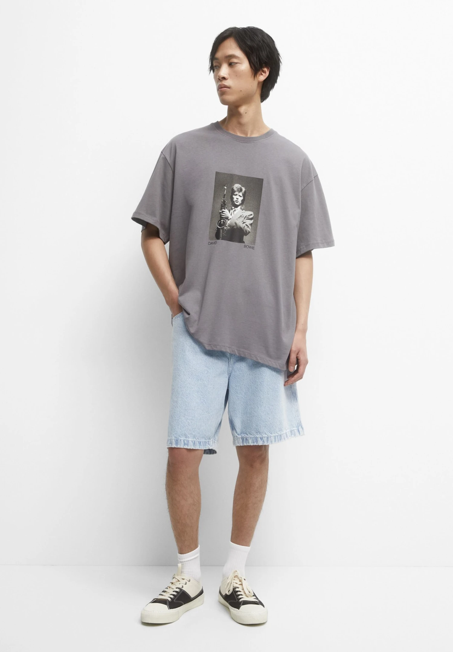 PULL & BEAR David Bowie Photo Print - T-Shirt Print - Grey - Afbeelding 5