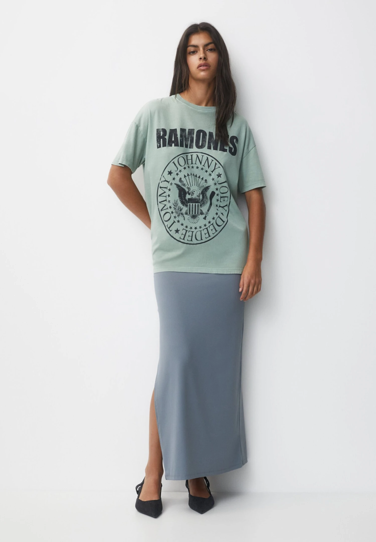 PULL & BEAR Ramones - T-Shirt Print - Light Green - Afbeelding 2