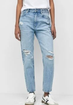 PULL & BEAR Ripped- Straight Leg Jeans - Stone Blue Denim