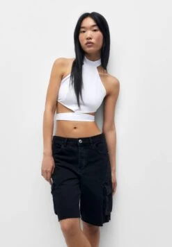 PULL & BEAR Cut-Out Halter Neck - Top - White