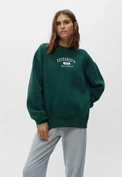 PULL & BEAR Embroidered Varsity - Sweater - Dark Green