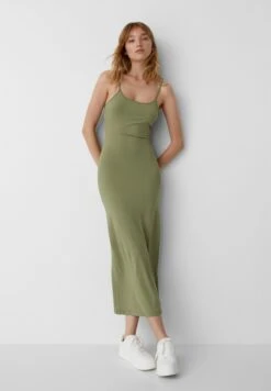 PULL & BEAR Long With Thin Straps - Maxi-Jurk - Khaki