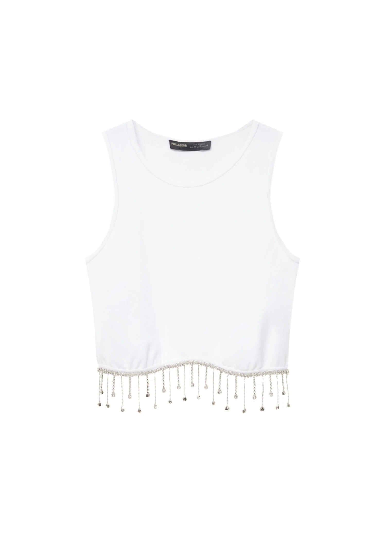 PULL & BEAR Crop Top With Rhinestone-Embellished Hem - Top - White - Afbeelding 5
