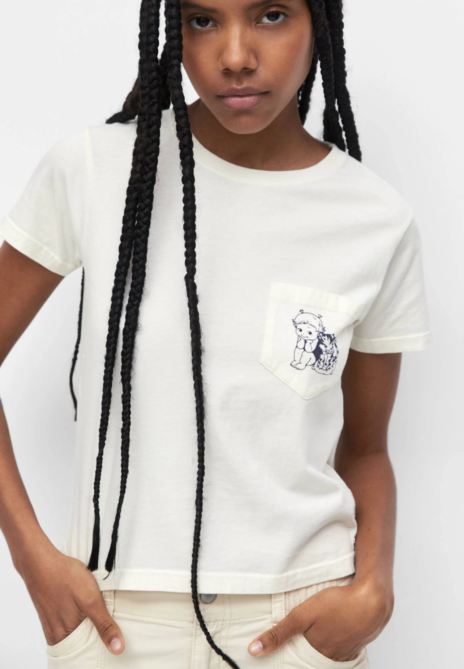 PULL & BEAR Short Sleeve With Pocket - T-Shirt Print - Beige - Afbeelding 4