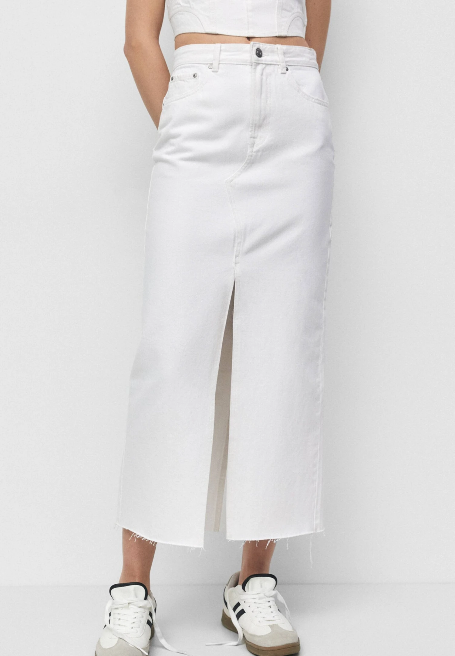 PULL & BEAR Long Denim Skirt - Kokerrok - White