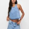 PULL & BEAR Open Back- Top - Blue Denim