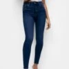 PULL & BEAR High Waisted - Jeans Skinny Fit - Dark Blue Denim
