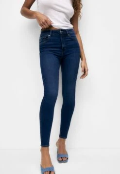 PULL & BEAR High Waisted - Jeans Skinny Fit - Dark Blue Denim