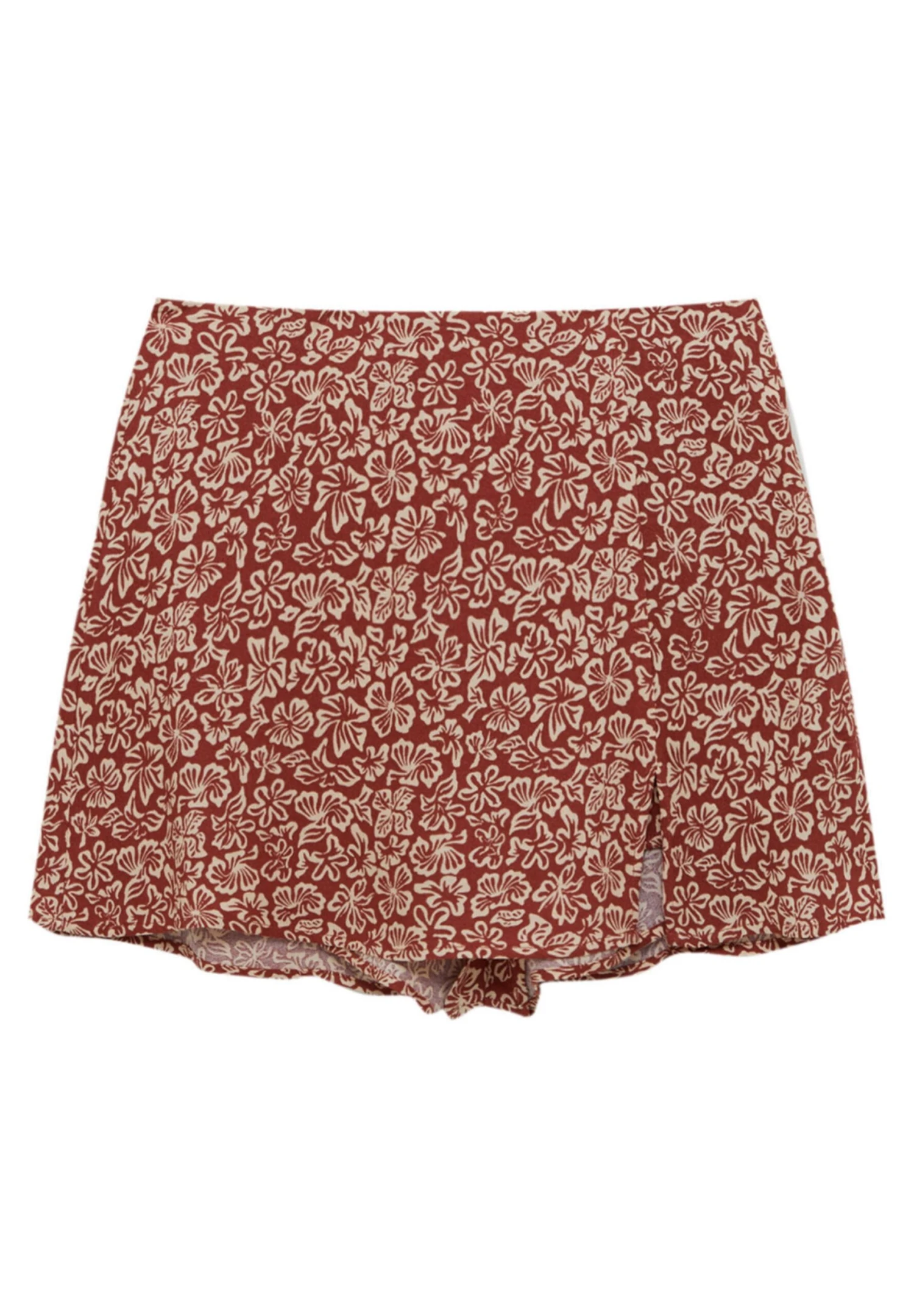PULL & BEAR Floral Print - A-Lijn Rok - Mottled Dark Red - Afbeelding 5