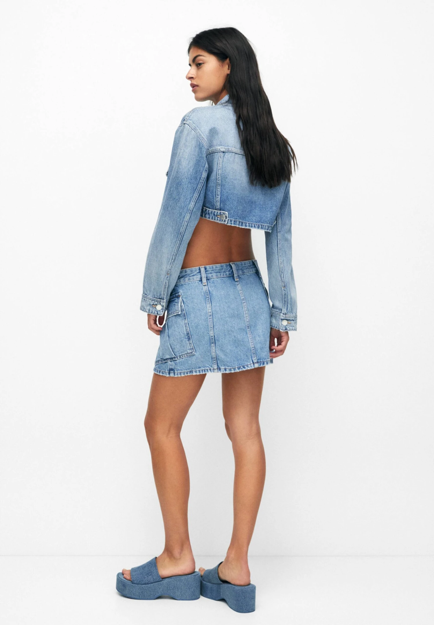 PULL & BEAR With Pockets - A-Lijn Rok - Stone Blue Denim - Afbeelding 3