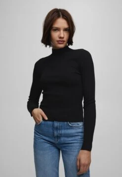 PULL & BEAR Basic Mock NeckWith Slits - Longsleeve - Black