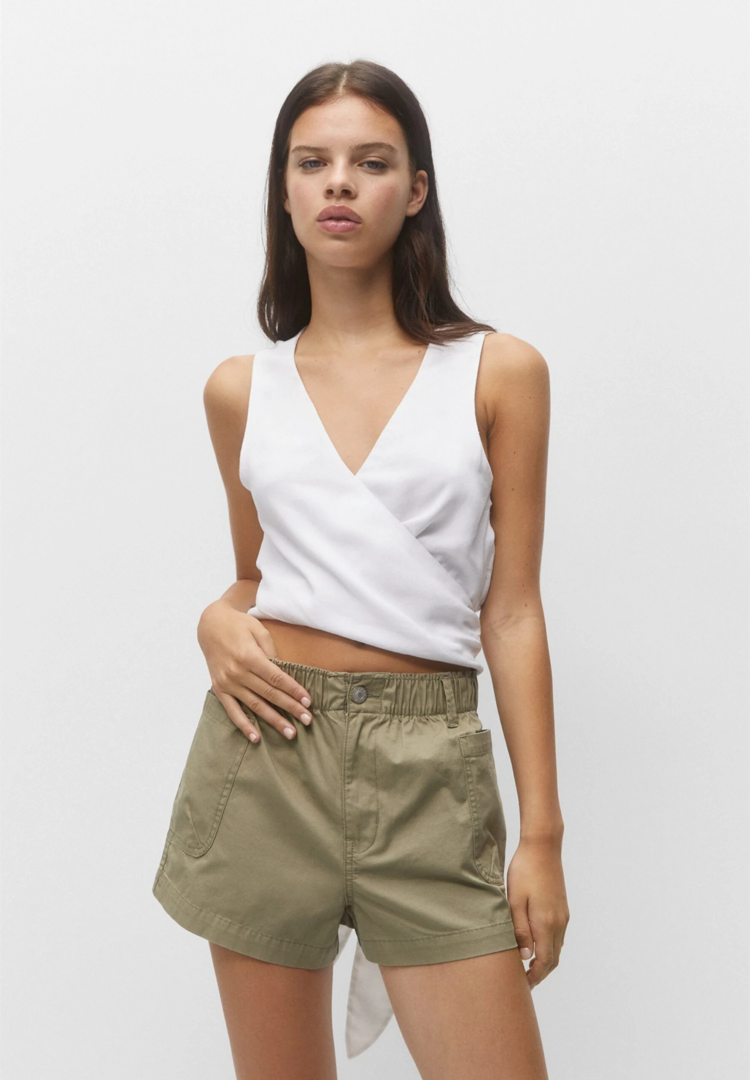 PULL & BEAR Paperbag - Bermuda - Shorts - Khaki