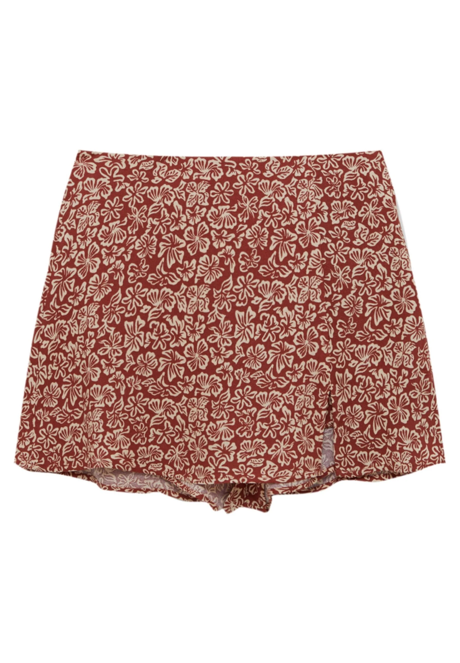 PULL & BEAR Floral Print - A-Lijn Rok - Mottled Dark Red - Afbeelding 7