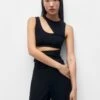 PULL & BEAR Cut-Out With Double Straps - Top - Black
