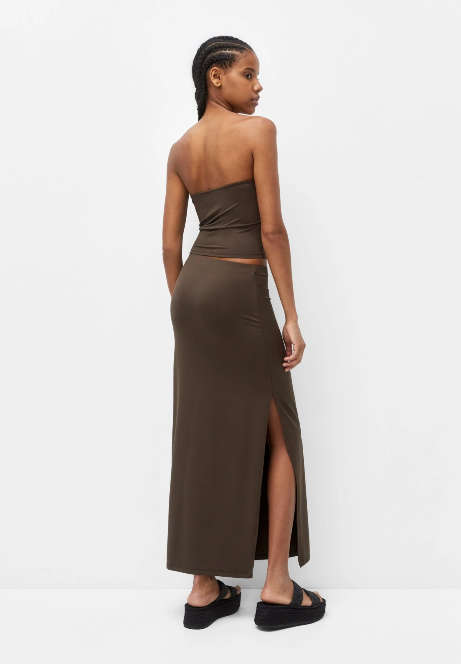 PULL & BEAR Basic-Midi - Kokerrok - Dark Brown - Afbeelding 3