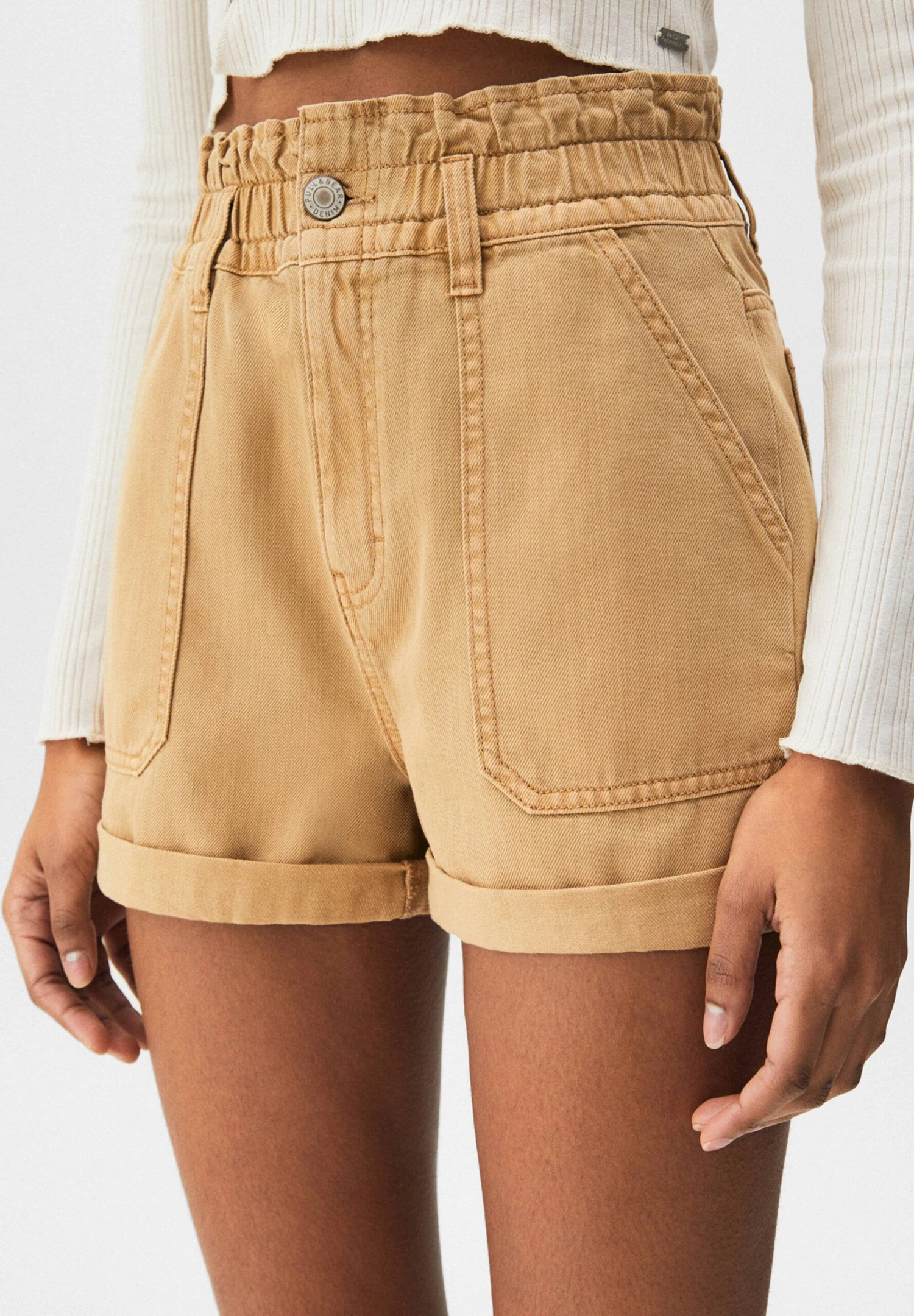 PULL & BEAR Paperbag- Jeansshort - Camel - Afbeelding 6