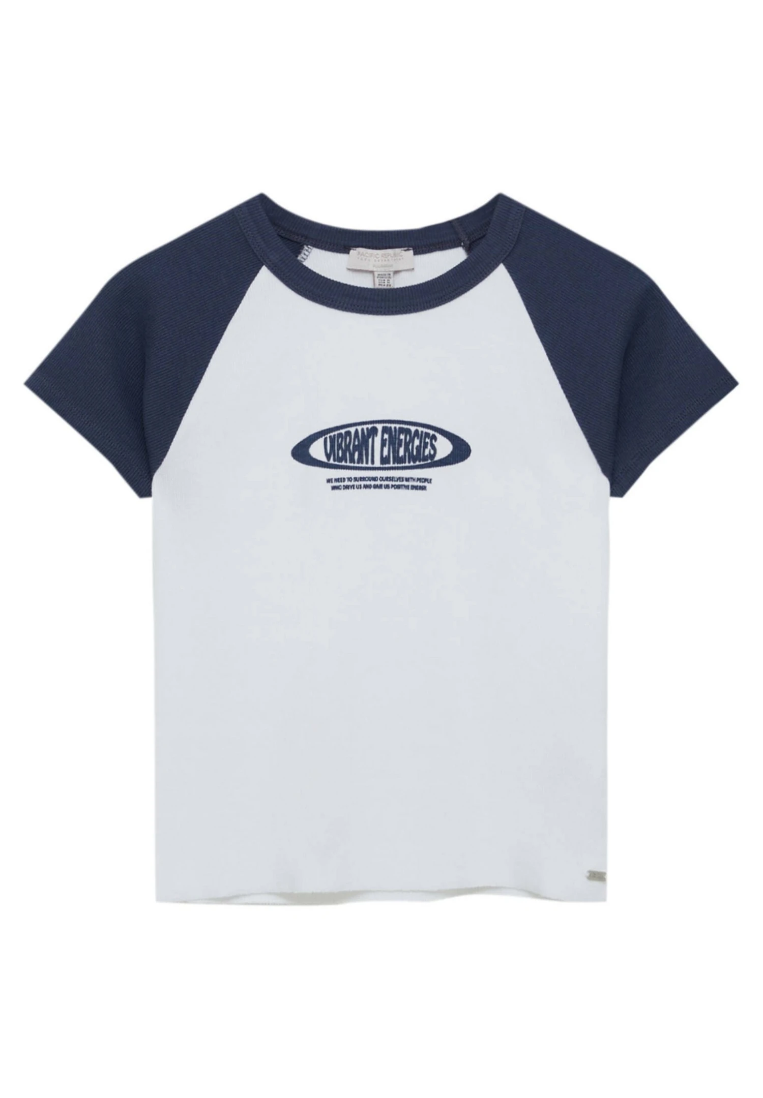 PULL & BEAR Cropped Raglan-Sleeve - T-Shirt Print - White - Afbeelding 7