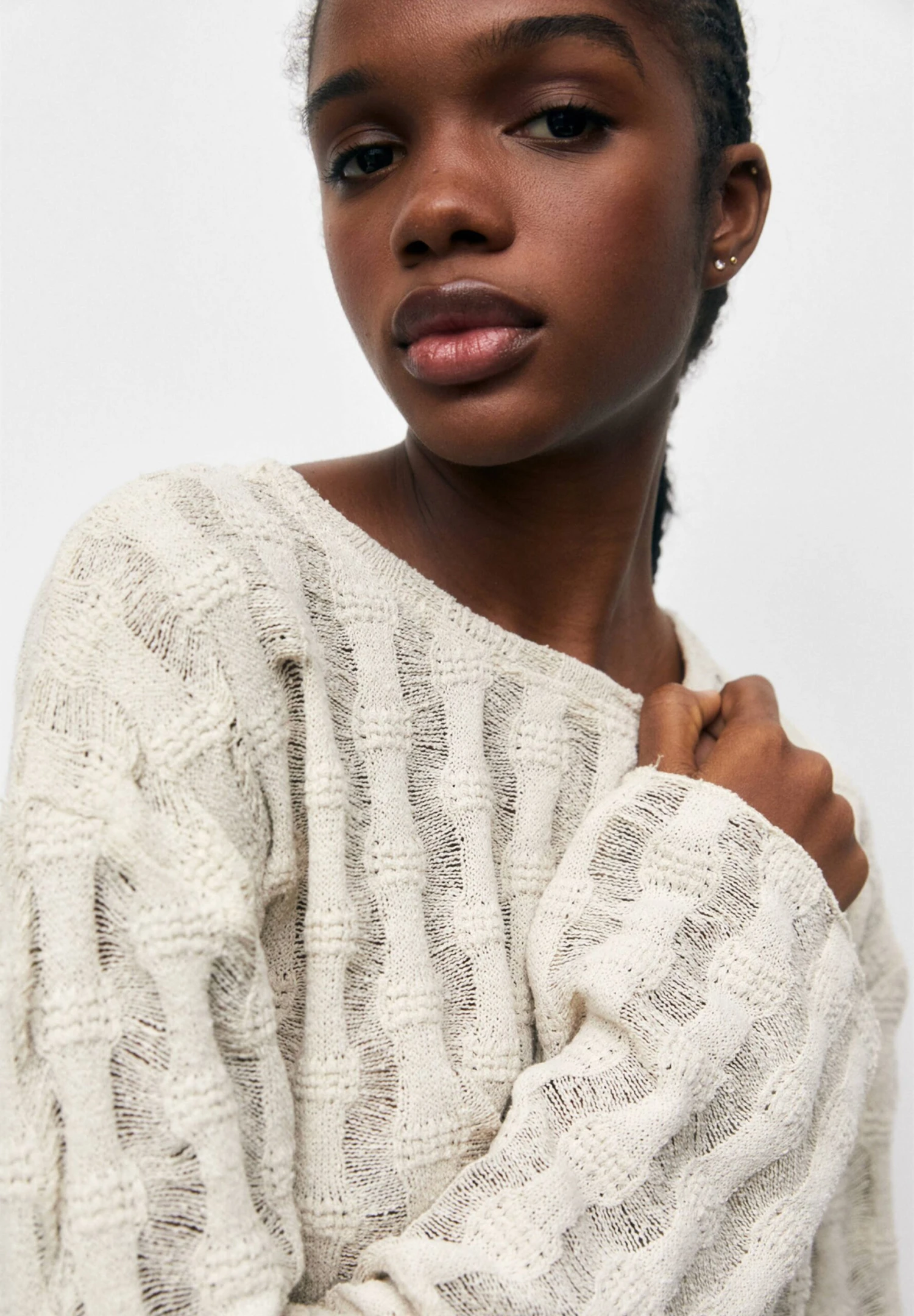 PULL & BEAR Cropped Open - Trui - Stone - Afbeelding 4